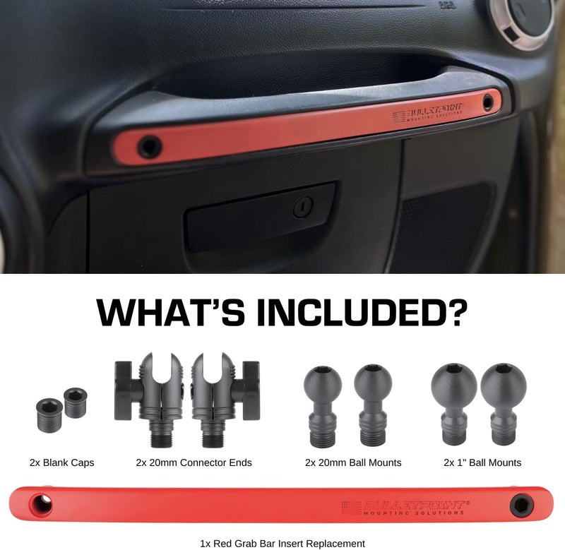 Bulletpoint Mounting Solutions Metal Grab Bar Insert Replacement with 2 Mounting Points Compatible with 2011-2018 Jeep Wrangler JK (Red) - Image 2